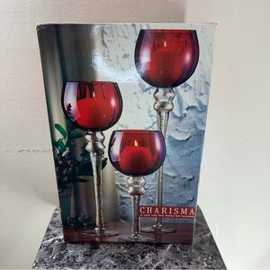 Charisma 3-Piece Red Hurricane Set - Hand Painted 24K Gold Stems - 12", 16", 20"